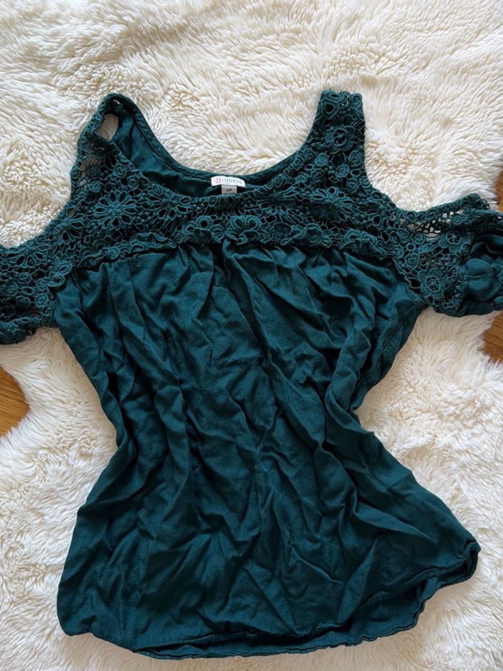 Guess Women's Dark Teal Crochet Cold-Shoulder Tank Top